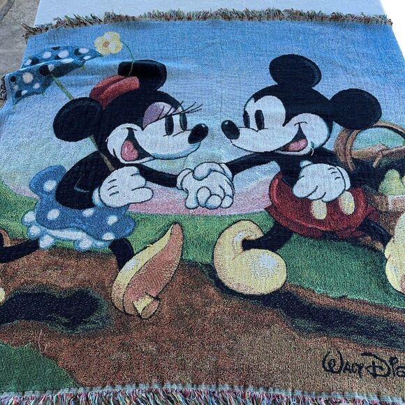 Disney Other - Vintage Disney Mickey's Spring Picnic Tapestry Woven Throw Blanket 60" x 50"